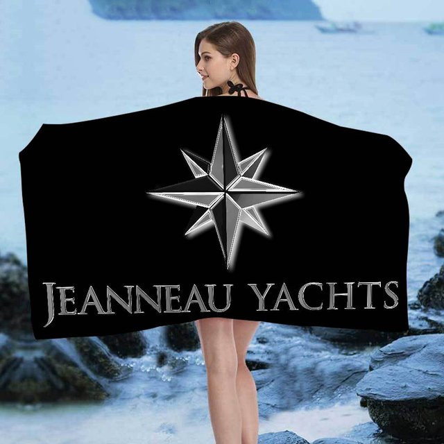 J-Jeanneau-U Mikrofaser-Strandtuch aus Baumwolle und Polyester, schnelltrocknend und super saugfähig, maritime Grafik, Schwarz, B/H: 182 x 76 cm - Bild 1