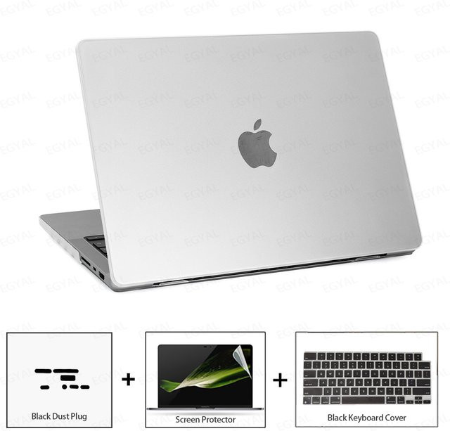 EGYAL Schutzset für MacBook Pro 14 M3 M4 inkl. Ultradünner Hülle, Displayschutzfolie und Tastaturabdeckung, Farbe: Schwarz - Bild 1