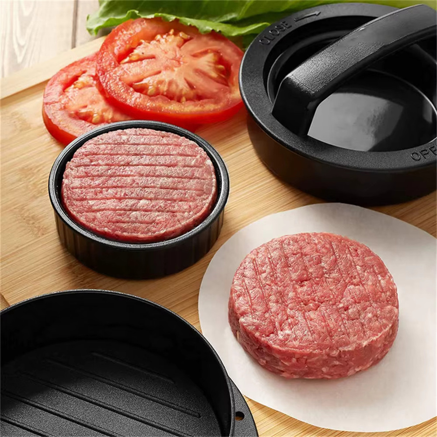 3-in-1 Hamburgerpresse in Schwarz für gefüllte Burger-Patties, runde Form, antihaftbeschichtete Grillpresse aus Kunststoff - Bild 5