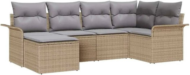 vidaXL Garten-Sofa-Set aus Polyrattan in Beige, 6-teiliges L-Shape Lounge-Set mit Polsterkissen für Terrasse und Garten - Bild 1