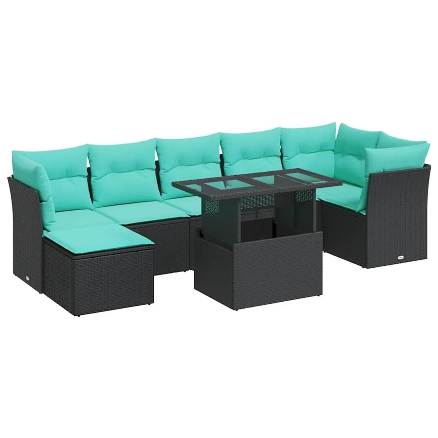 vidaXL 8-teilige Garten-Sofagarnitur aus Poly-Rattan mit Kissen in Schwarz - Bild 2