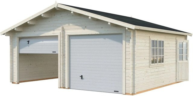 Palmako Holzgarage Roger aus Fichte mit Sektionaltor, Nebeneingangstür und Fenster, grau, B/T: 575 x 510 cm - Bild 1