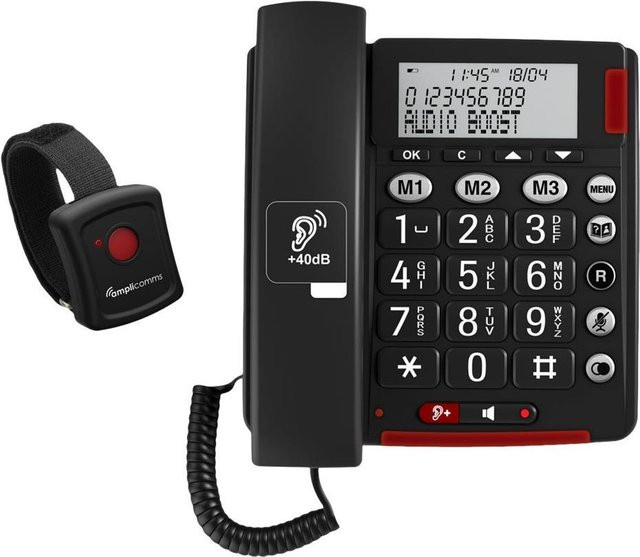 Audioline Amplicomms BigTel 50 Alarm Plus Telefon mit Schnur, Dunkelgrau, mit Freisprecheinrichtung, Wählernummernanzeige und großen Tasten - Bild 1