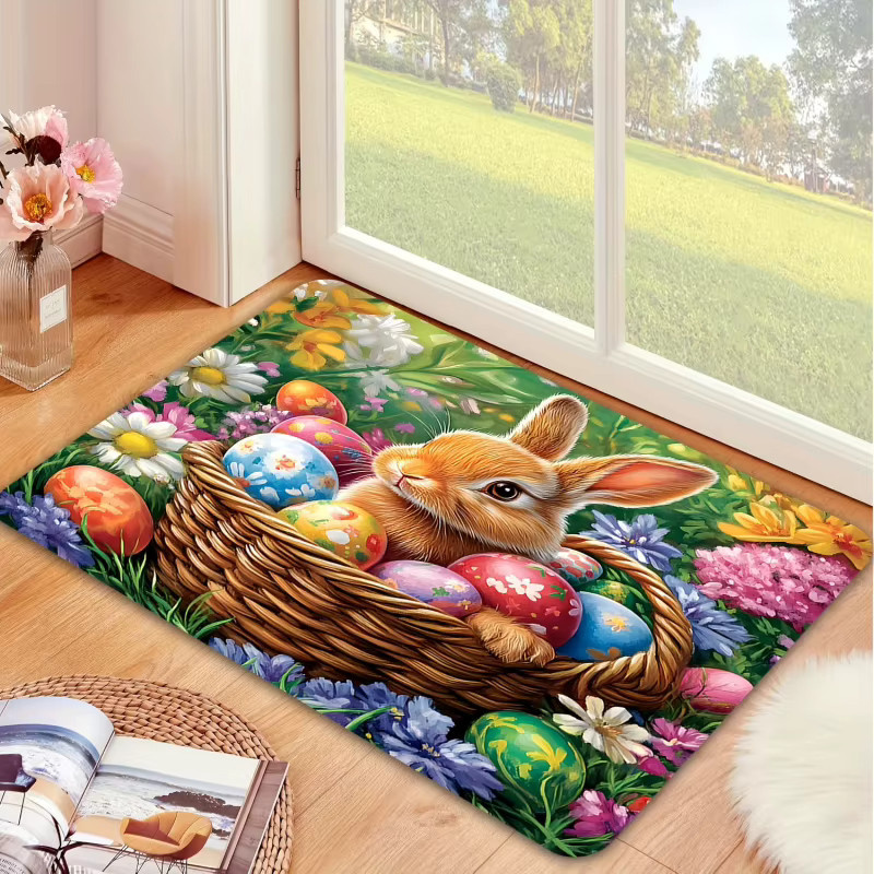VIKAMA Oster-Bodenmatte mit Kaninchen und Osterei-Muster in Mehrfarbig für Eingangsbereich und Badezimmer - Bild 6