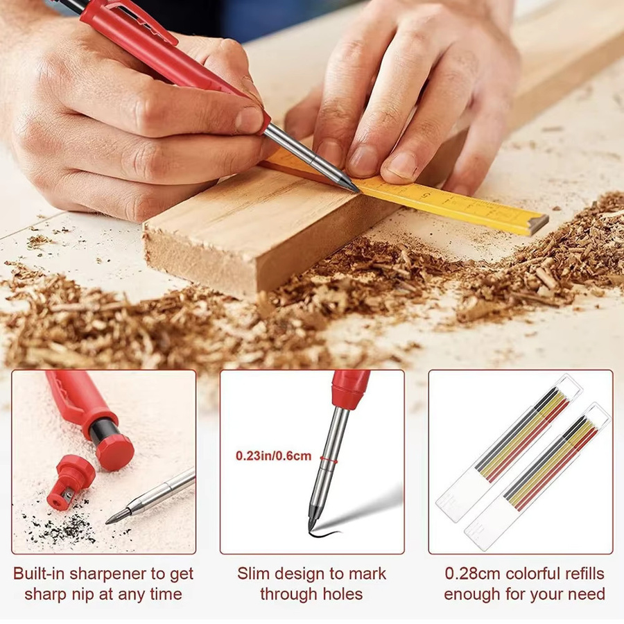 Zimmermannsbleistift aus Holz mit Nachfüllmine und integriertem Spitzer für die Holzbearbeitung und Anreißmarkierungen - Bild 2