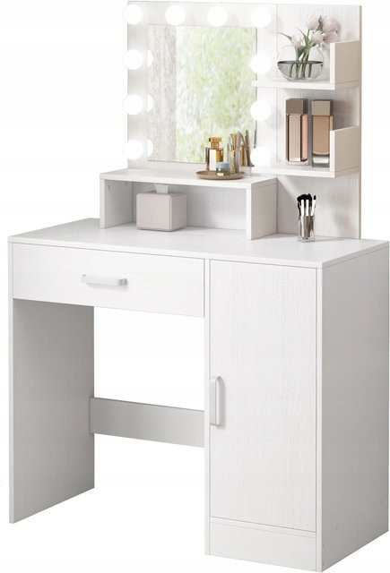 Rebiko Kosmetik Schminktisch in Weiß mit Hollywood LED Spiegel im Loft Stil, B/T/H: 137 x 90 x 40 cm - Bild 1