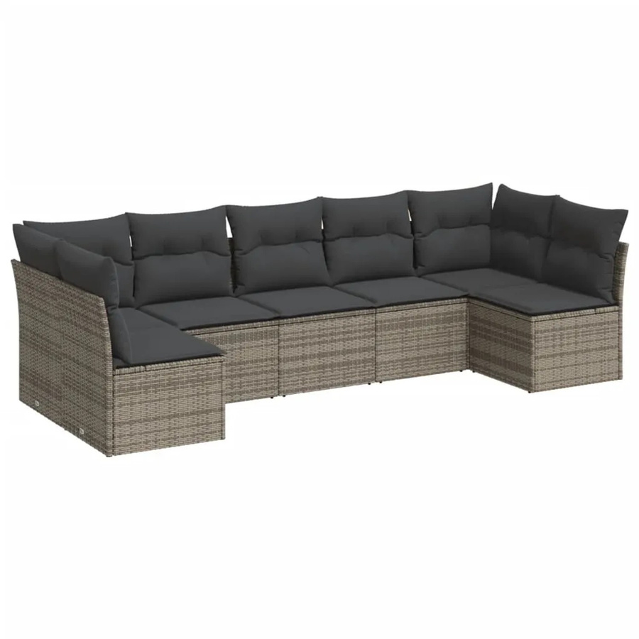 vidaXL 7-tlg Garten-Sofagarnitur aus Poly Rattan in Grau mit Sitzkissen und Stauraum - Bild 2