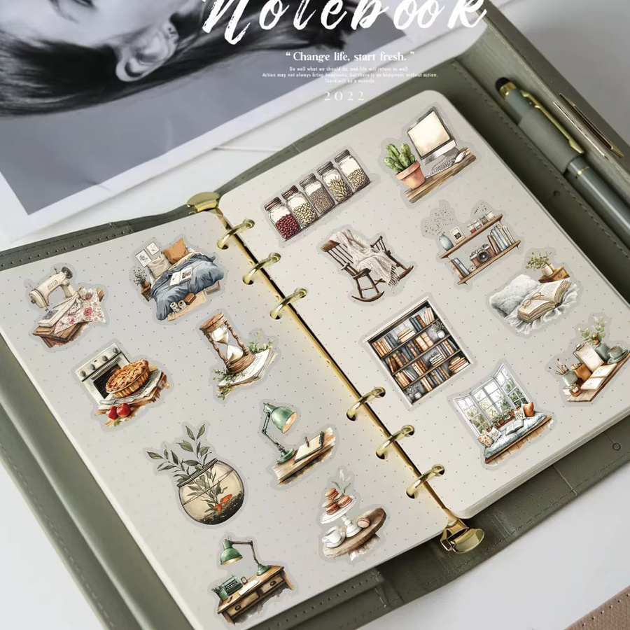 50 Stück Retro Home Art Transparent PET Aufkleber in Multicolour für Laptop, Notebook und Koffer, Wasserdichte DIY Ästhetische Aufkleber - Bild 5
