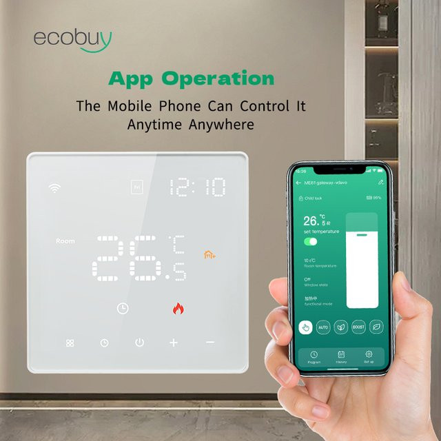 Tuya Ecobuy Well Smart Thermostat mit WiFi für Bodenheizung, Wasser und Gas Kessel, App- und Sprachsteuerung via Google Home und Alexa, Weiß - Bild 1