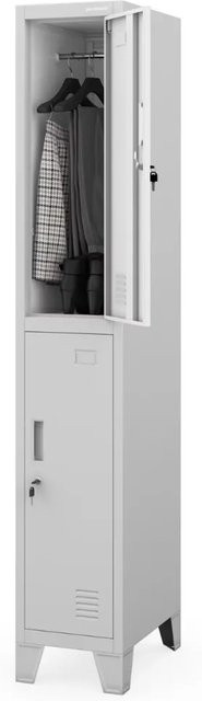 JAN NOWAK Umkleideschrank BARTEK mit 2 Abteilen, Schließfachschrank aus Metall in Grau, H x B x T: 172 x 29,2 x 45 cm - Bild 1