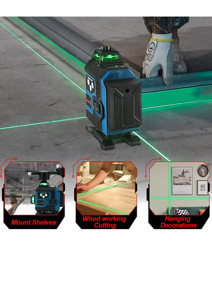 ONEVAN 4D-Laser-Wasserwaage mit 16 Linien und grünem Laserstrahl, selbstnivellierend, horizontal und vertikal - Bild 7