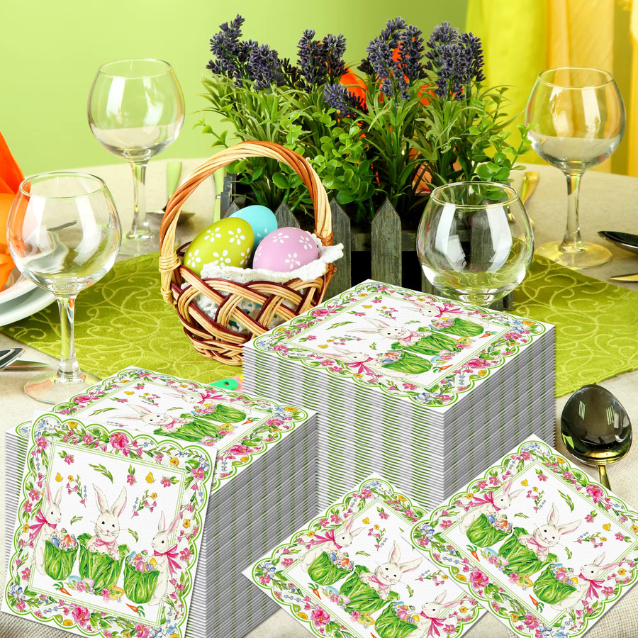 Osterhase Servietten mit Kaninchen-Motiv für die Ostern-Party, Mehrfarbig - Bild 2