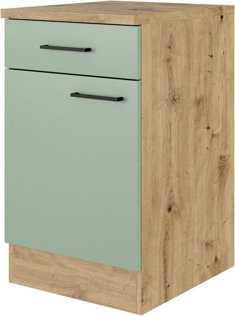 Flex-Well Küchenunterschrank Cara Schilfgrün matt und Artisan Eiche, B/T/H: 50 x 60 x 85 cm - Bild 1