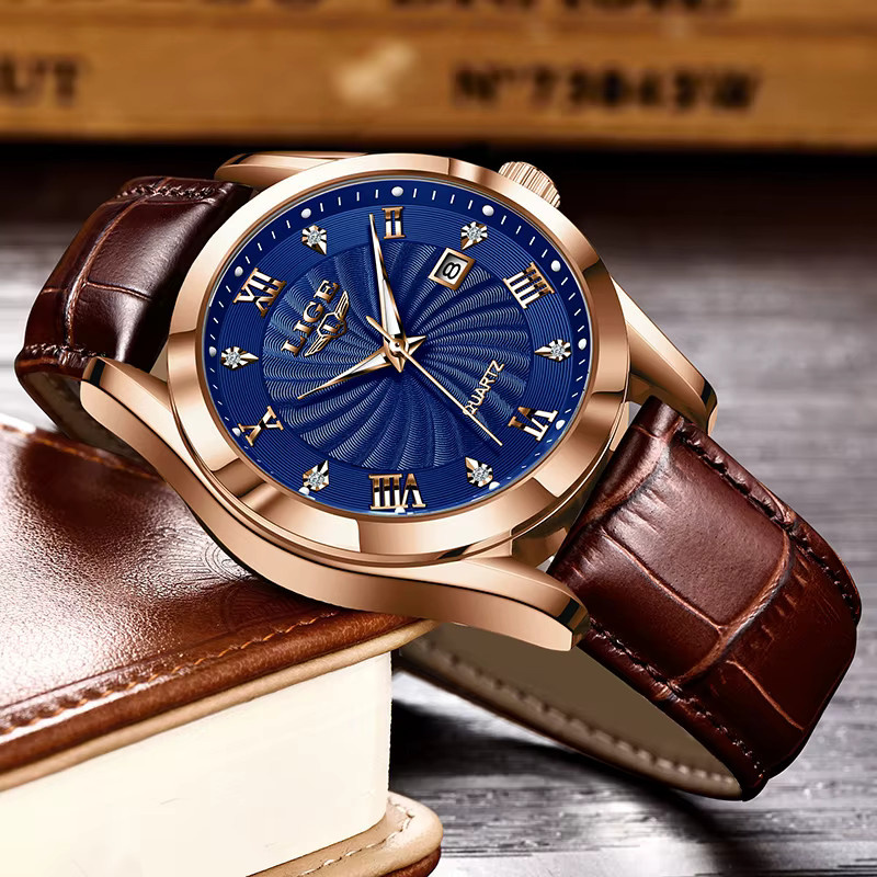 LIGE Chronograph Herren, Quarz, Leder, Blau, Edelstahl, Datum - Bild 2