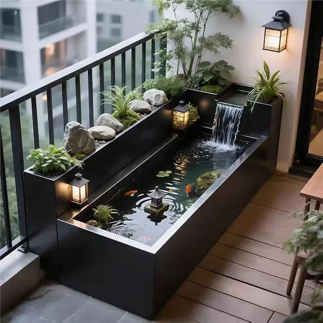 YY Fließwasser-Aquarium und Blumenkasten Kombination aus Acryl und Metall in Schwarz - Bild 1