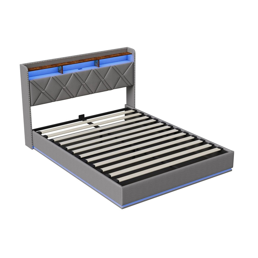 PXloue Polsterbett für Jugendliche mit LED-Beleuchtung und USB-Anschluss, Grau, B/T/H: 160 x 200 x 106,5 cm - Bild 2