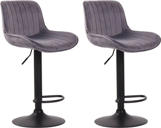 DELUKE 2er Set Barhocker BEKIM aus Samt in Dunkelgrau und Schwarz, höhenverstellbar, drehbar mit Lehne, B/T/H: 50 x 50 x 86 cm - Bild 1