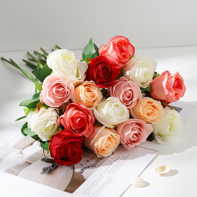 MENGHAO Rosen-Kunstblumen Set in Weiß, 3 Stück, Höhe: 48 cm, künstliche Blumen für Dekoration und Hochzeiten - Bild 1