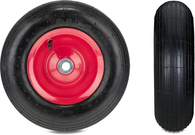 Relaxdays Schubkarrenrad 3.50-6 Luftbereift aus Gummi und Stahl in Schwarz-Rot mit Kugellager, Durchmesser: 31 cm, Breite: 9 cm - Bild 1