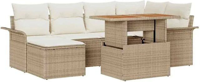 7-teiliges vidaXL Garten-Sofa-Set aus Poly-Rattan mit Speicherfunktion in Beige und Weiß - Bild 1