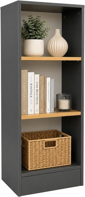 VCM Bücherregal für Aktenordner mit 3 Fächern, graues Standregal für Büro und Homeoffice, H x B x T: 114 x 52 x 30 cm - Bild 1