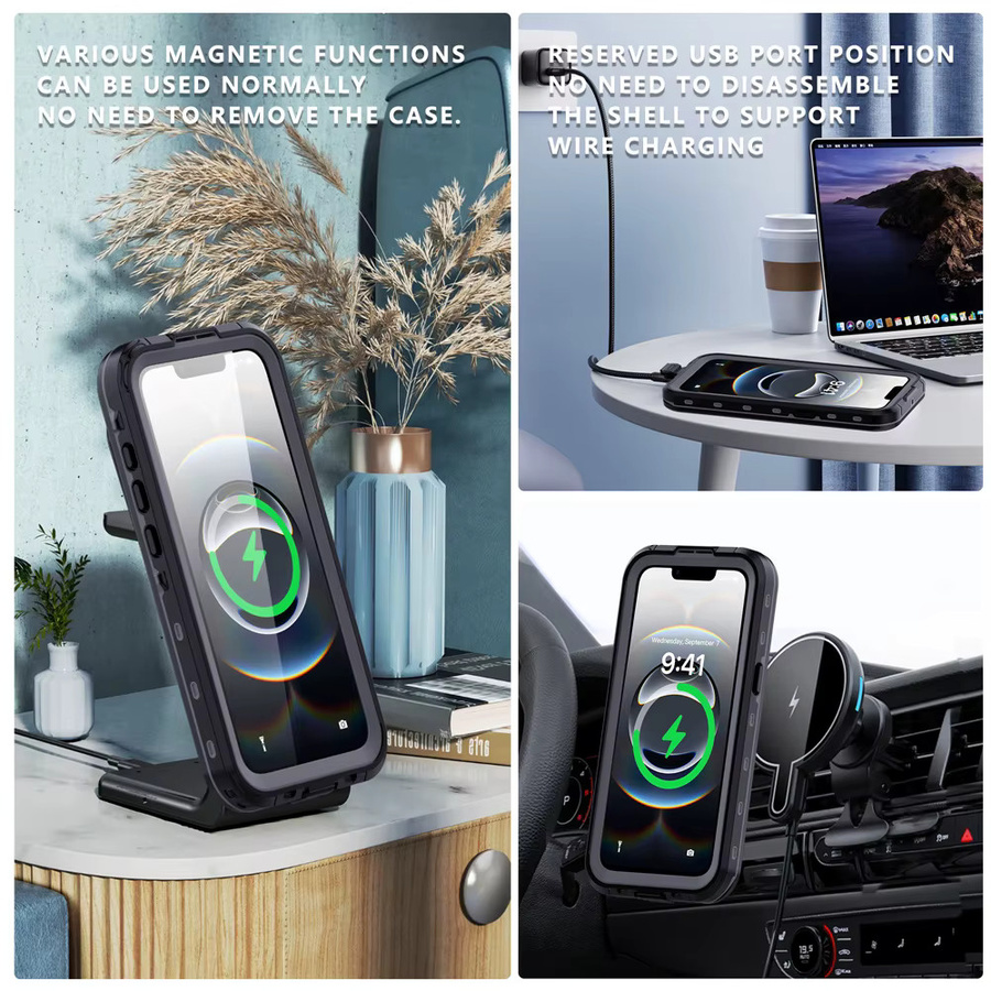 Shellbox MagSafe Schutzhülle für iPhone 16 17 15 14 13 Pro Max Plus, IP68 Wasserdicht und Staubdicht, 360 Grad Vollschutz, Schwarz - Bild 3
