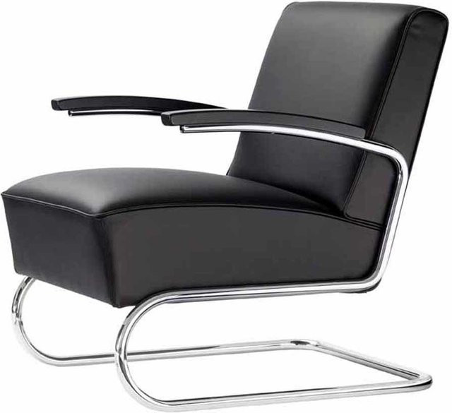 Thonet S 411 Bürostuhl mit Armlehnen aus schwarzem Leder - Bild 1