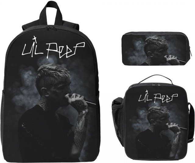 Fancy Style Studio Lil Peep Cooler Rapper Schulset für Kinder mit Rucksack, Brotdose und Federmäppchen in Schwarz - Bild 1