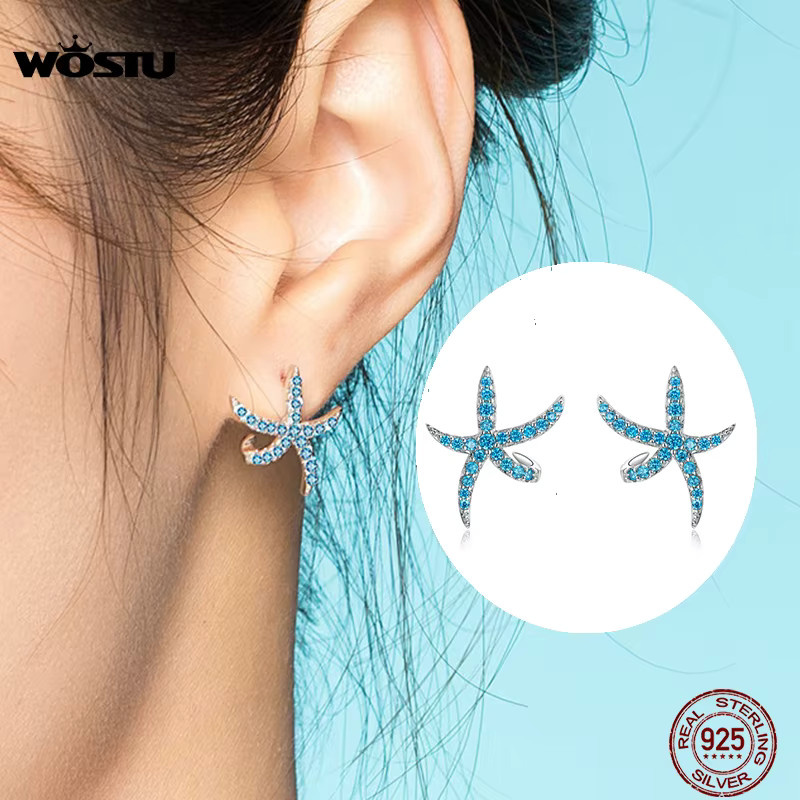 WOSTU Ohrstecker 925 Silber, Seestern, Zirkonia, Damen - Bild 2