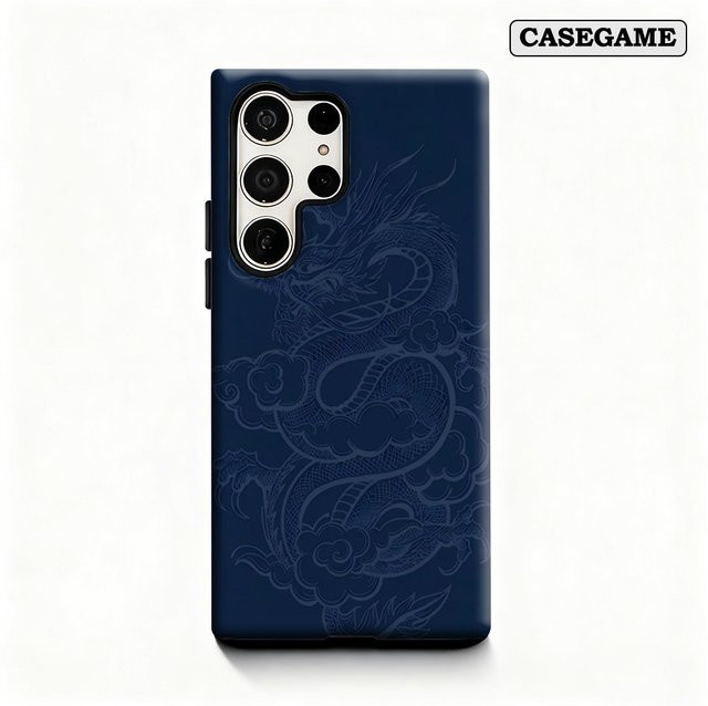 Indigo Dragon Clouds Handyhülle für Samsung Galaxy S25 Ultra, S24 und S23 Ultra Plus in Blau, stoßfeste doppellagige Rückseite - Bild 1
