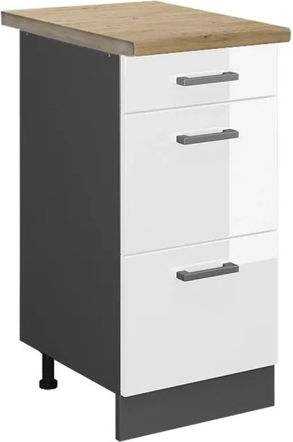Vicco Küchenunterschrank R-Line in Weiß Hochglanz und Anthrazit mit Eiche-Optik und Schubladen, Breite: 40 cm, Tiefe: 60 cm, Höhe: 81,6 cm - Bild 1
