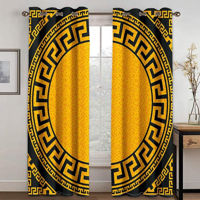Yiran Furniture Vorhänge aus Polyester mit abstraktem Barock-Druck in Gold, 2er-Set, semi-transparent, Breite: 110 cm, Höhe: 214 cm - Bild 1