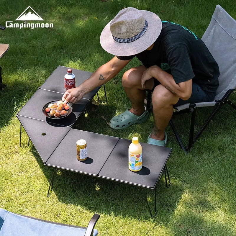 CAMPINGMOON T-2356BK Dreieckstisch aus Aluminiumlegierung in Schwarz, leichter Klapptisch mit Erweiterungsplatte für Outdoor und Camping - Bild 5