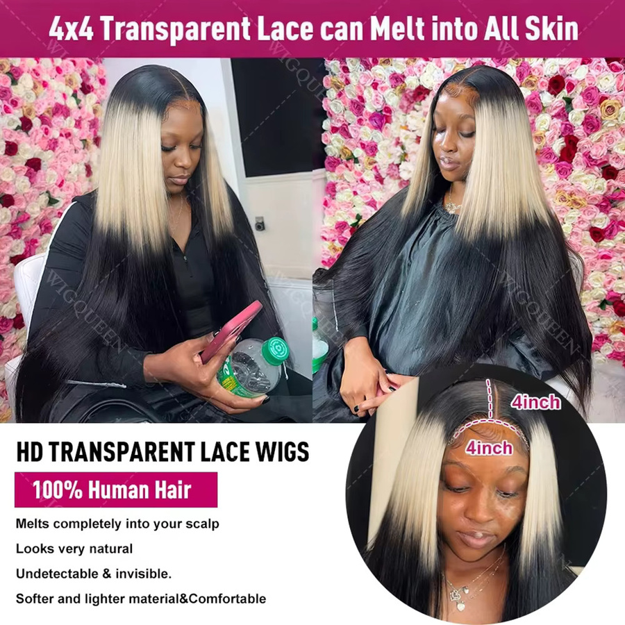 Wig Queen Blonde Highlight Lace Frontal Perücke, Echthaar, Glatt - Bild 4
