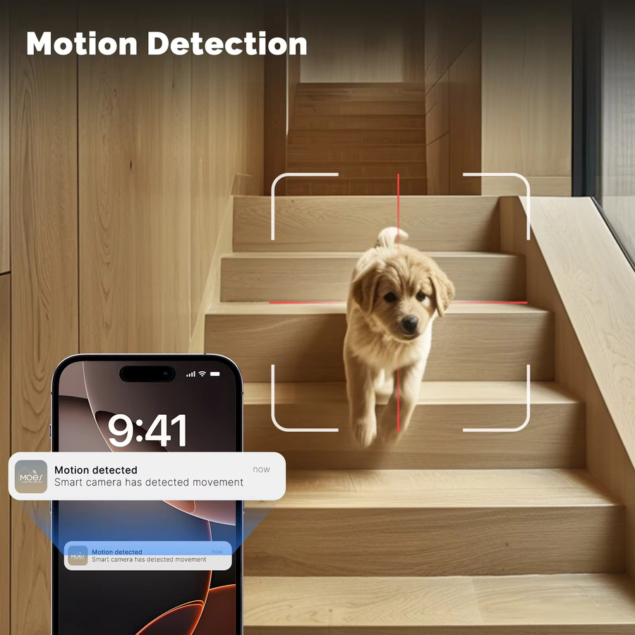 Moes Tuya WiFi Smart Indoor Kamera mit 4MP Dual Screen Objektiv, 2,4G/5G, Infrarot Nachtsicht, Bewegungserkennung, Auto Track und Zwei-Wege Audio in Weiß - Bild 4