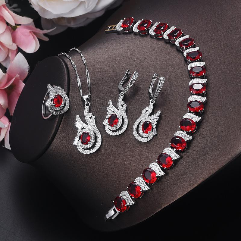 YIRAN Jewelry 5 Schmuckset, Kupfer, Rubin, Zirkonia, Diamanteinsatz, Unisex - Bild 1