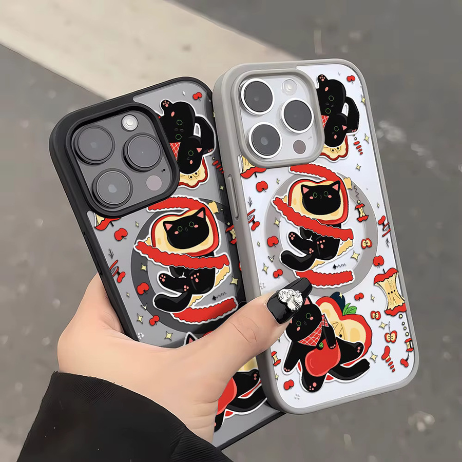 Transparente Handyhülle mit Apfel-Kätzchen Motiv für iPhone 17 16 15 14 13 12 11 Pro Max, stoßfeste Schutzhülle mit kabellosem Laden - Bild 2