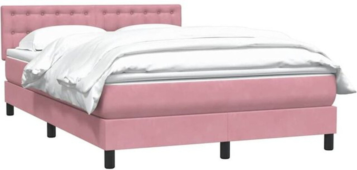 vidaxl Boxspringbett mit Matratze in Rosa und Weiß aus Samt, B/T/H: 140 x 220 cm - Bild 1