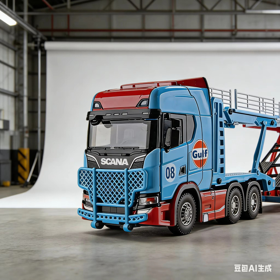 WELLY Scania Doppeldecker-Transporter-LKW, 1:50, Metall, Blau, Bunt / Mehrfarbig - Bild 4