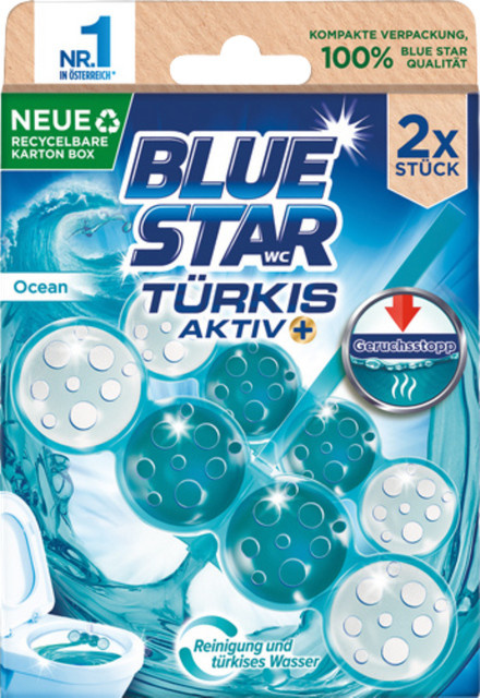 Henkel Blue Star Türkis Aktiv Ocean WC-Einhänger Duopack, 2 x 104 g - Bild 1
