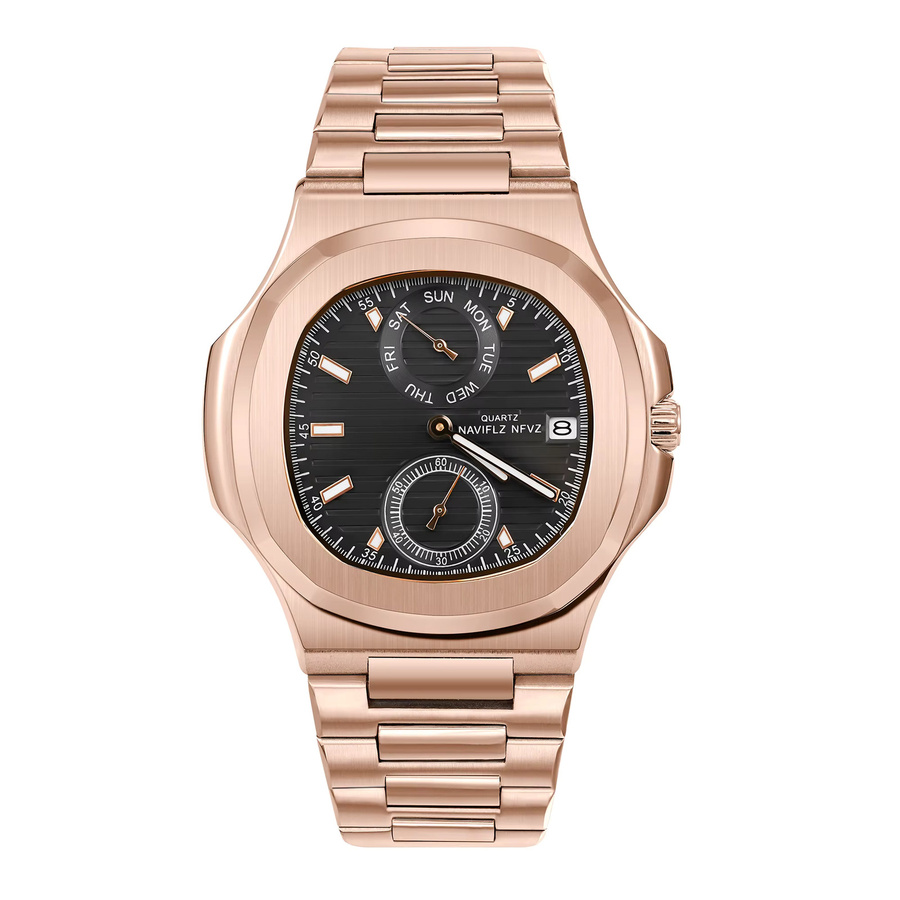 NAVIFLZ Armbanduhr Quarz, Edelstahl, Silber, Datum, Herren - Bild 1