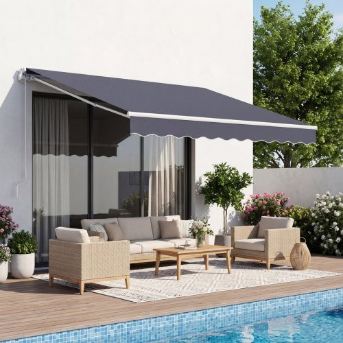 VEVOR Gelenkarmmarkise Grau mit Handkurbel, wetterfeste Terrassenmarkise aus Polyester und Aluminium, B: 300 cm, T: 250 cm - Bild 1