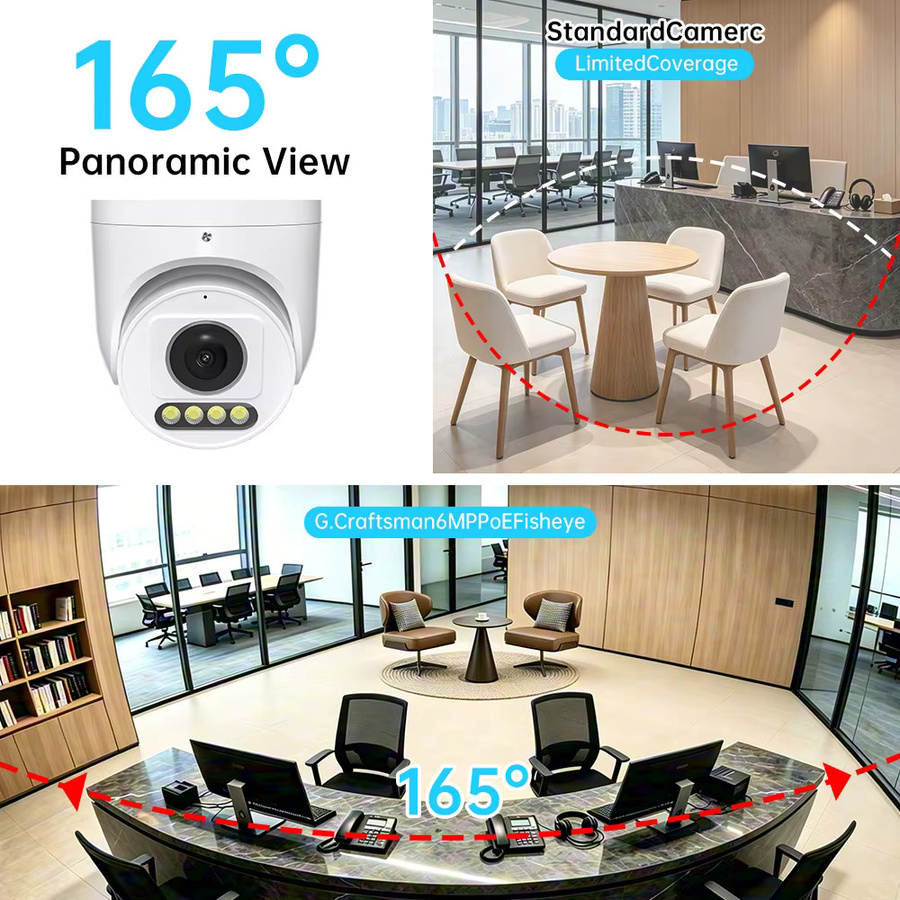 Techage 4K PoE IP-Überwachungskamera mit 8 MP Weitwinkel-Panorama-Fischaugenobjektiv, 165 Grad Sichtfeld und Gesichtserkennung in Weiß - Bild 6
