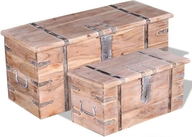 vidaXL Zweiteiliges Aufbewahrungstruhen Set aus Akazienholz in Braun - Bild 1