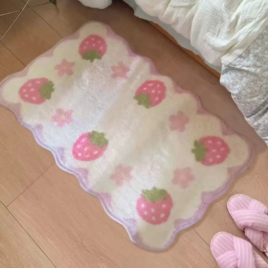 VIKAMA Erdbeerteppich in Pink, flauschiger und rutschfester Teppich mit Kinder-Motiv für Schlafzimmer und Wohnzimmer - Bild 1