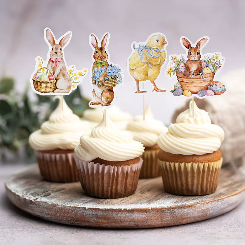 ZQNYCY Osterhase und Küken Cupcake Topper Set für Ostern und Kindergeburtstage, Mehrfarbig, aus Papier - Bild 2
