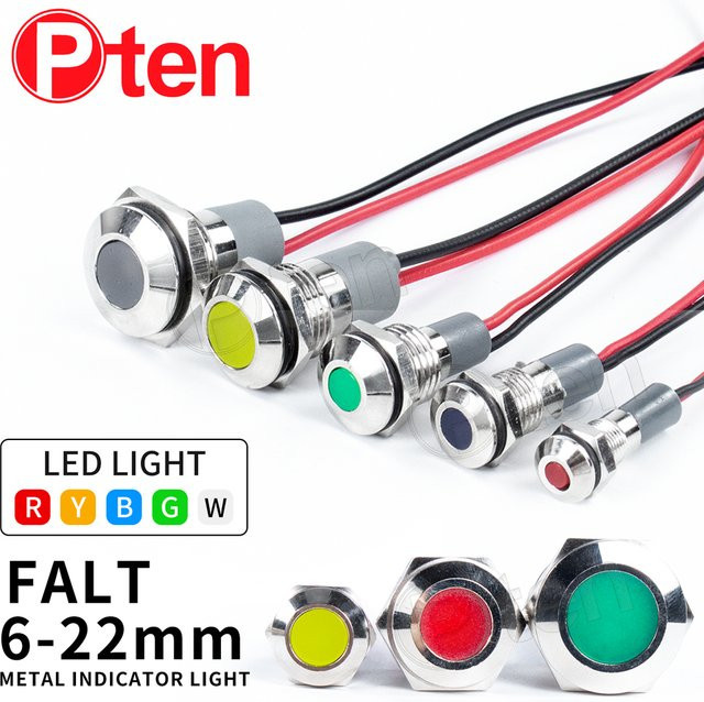 Pten LED-Warnanzeige aus Metall, wasserdichte Signallampe IP65, verschiedene Durchmesser und Farben verfügbar - Bild 1