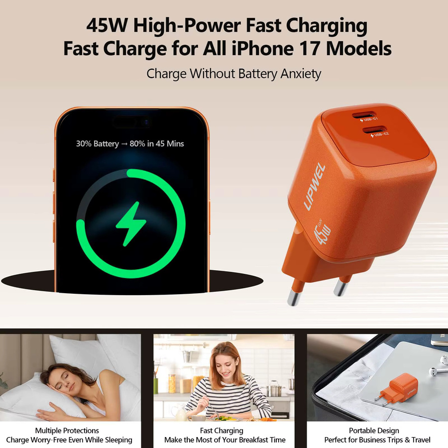 45W Dual USB-C GaN Schnellladestation mit Power Delivery für Samsung S22/S24 - Bild 3