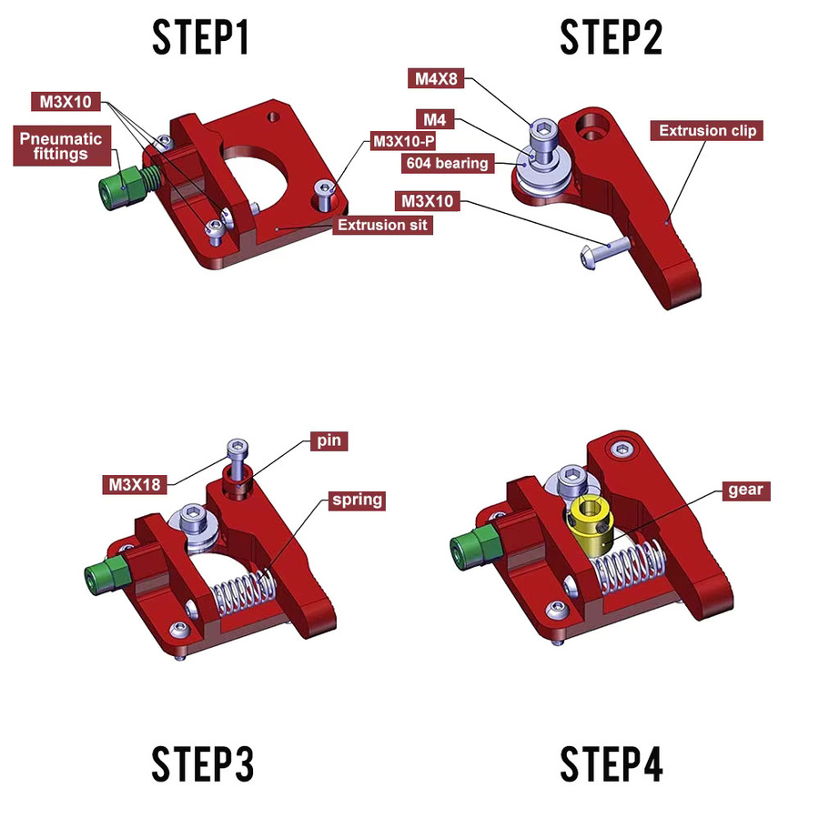 Creality Aluminium Upgrade Bowden Extruder MK8 Drive Feed Kit für FDM 3D Drucker in Rot - Bild 2
