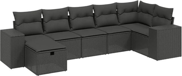 vidaXL 7-tlg Garten-Sofagarnitur aus Poly-Rattan mit Kissen in Schwarz - Bild 1